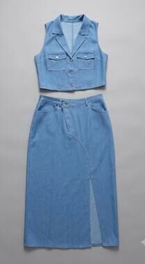 2 Piece Faux Blue Jean Skirt & Top Size XL
